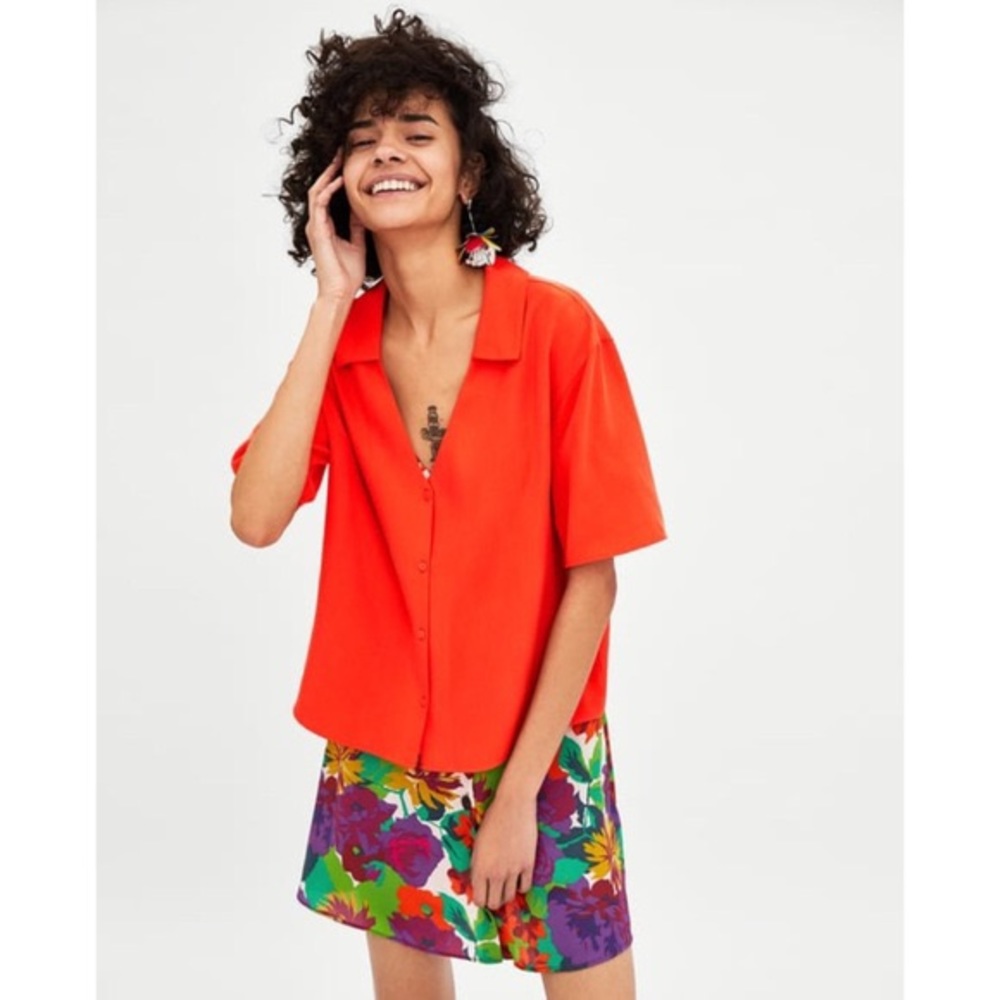 ZARA V Neck Button Shirt